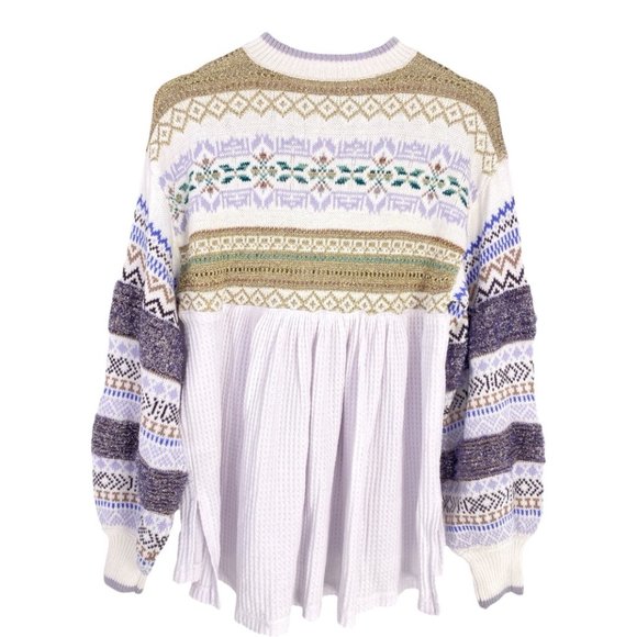 Free People Oversized Boho Babydoll Cozy Cottage Metallic Fair Isle Thermal - Picture 3 of 11